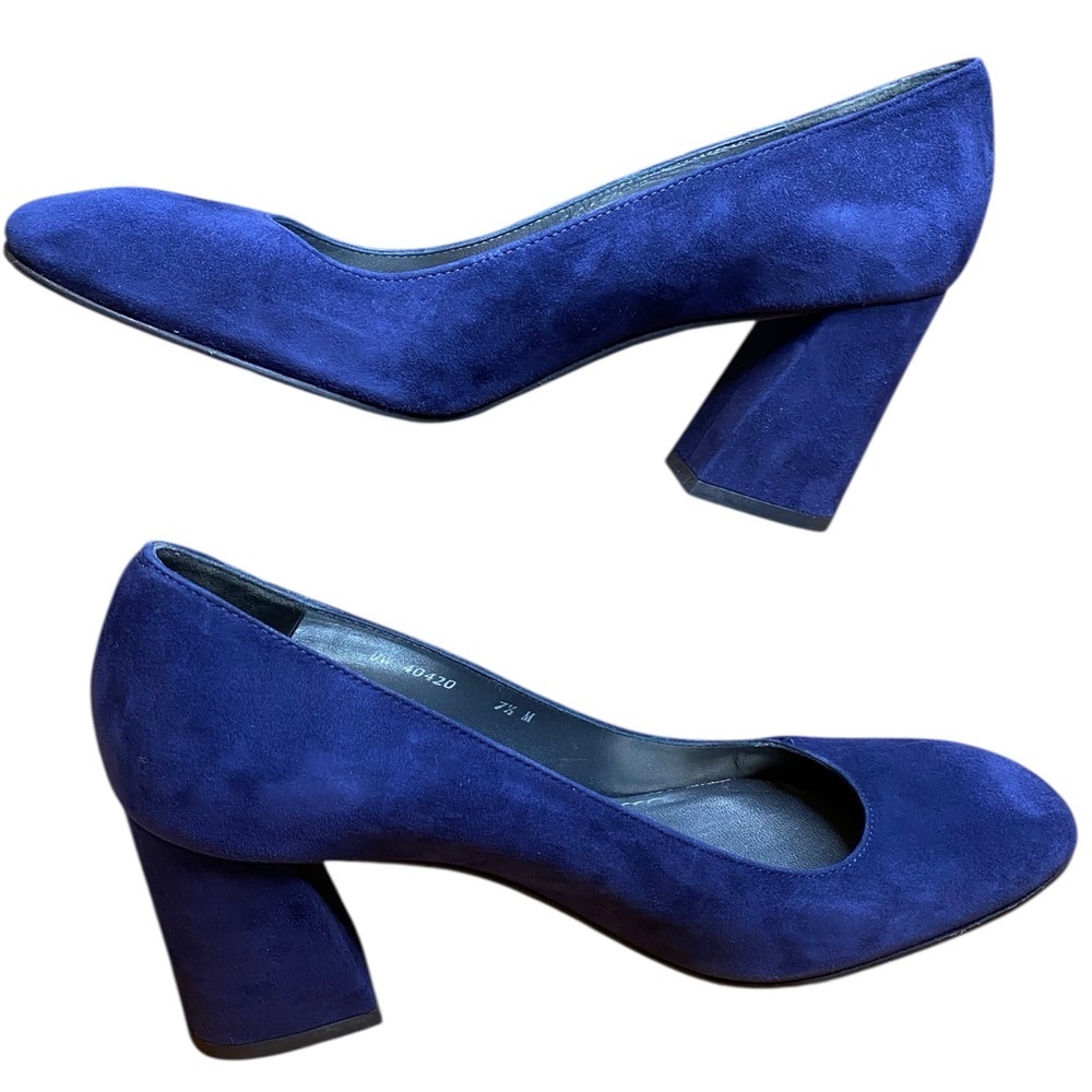 Stuart Weitzman MaryMid Navy Blue Suede Block Heel Pump Women’s Size 7.5 - Picture 9 of 11
